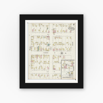 Old map wall art mockup — black gallery frame with white mat — Sanborn Fire Insurance Map from Upper Sandusky, Wyandot County, Ohio (1888), Sheet #0002