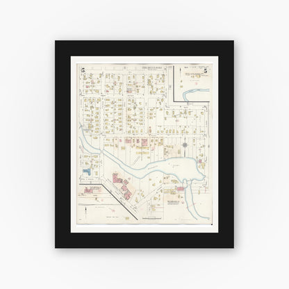 Old map wall art mockup — black gallery frame with white mat — Sanborn Fire Insurance Map from Waupaca, Waupaca County, Wisconsin (1941), Sheet #0005