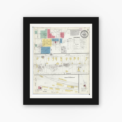 Old map wall art mockup — black gallery frame with white mat — Sanborn Fire Insurance Map from Romeo, Macomb County, Michigan (1907) - Complete Map Set