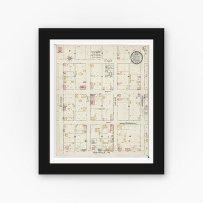 Old map wall art mockup — black gallery frame with white mat — Sanborn Fire Insurance Map from Freeburg, Saint Clair County, Illinois (1894), Sheet #0001