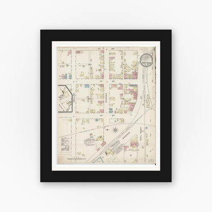Old map wall art mockup — black gallery frame with white mat — Sanborn Fire Insurance Map from North Vernon, Jennings County, Indiana (1886) - Complete Map Set