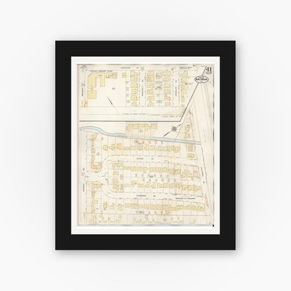 Old map wall art mockup — black gallery frame with white mat — Sanborn Fire Insurance Map from Burlingame, San Mateo County, California (1949), Sheet #0041