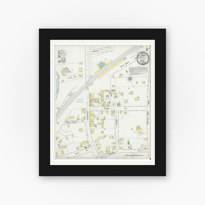 Old map wall art mockup — black gallery frame with white mat — Sanborn Fire Insurance Map from Rye, Westchester County, New York (1892) - Complete Map Set