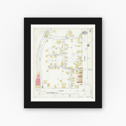 Old map wall art mockup — black gallery frame with white mat — Sanborn Fire Insurance Map from Murphy, Cherokee County, North Carolina (1921), Sheet #0002