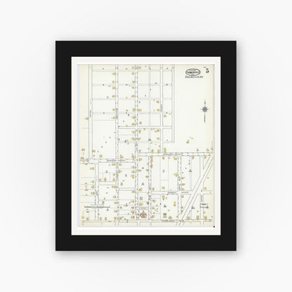 Old map wall art mockup — black gallery frame with white mat — Sanborn Fire Insurance Map from Farmersville, Collin County, Texas (1921), Sheet #0005