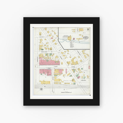 Old map wall art mockup — black gallery frame with white mat — Sanborn Fire Insurance Map from Dowagiac, Cass County, Michigan (1899), Sheet #0003