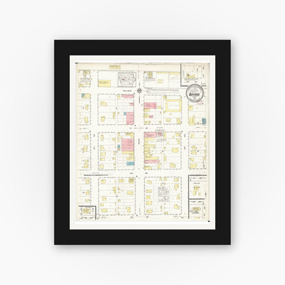 Old map wall art mockup — black gallery frame with white mat — Sanborn Fire Insurance Map from Bayard, Guthrie County, Iowa (1915), Sheet #0001