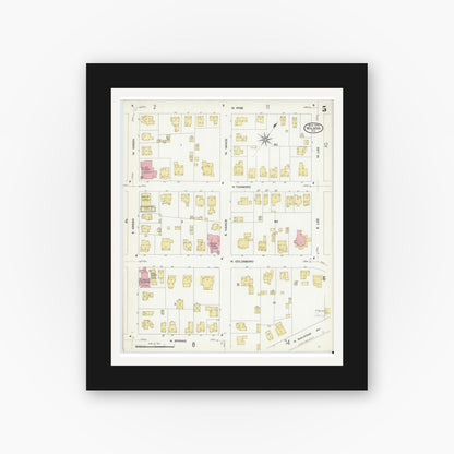 Old map wall art mockup — black gallery frame with white mat — Sanborn Fire Insurance Map from Wilson, Wilson County, North Carolina (1908), Sheet #0005