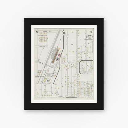 Old map wall art mockup — black gallery frame with white mat — Sanborn Fire Insurance Map from Altavista, Campbell County, Virginia (1925), Sheet #0006