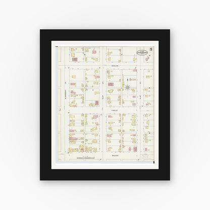 Old map wall art mockup — black gallery frame with white mat — Sanborn Fire Insurance Map from Upper Sandusky, Wyandot County, Ohio (1897), Sheet #0003