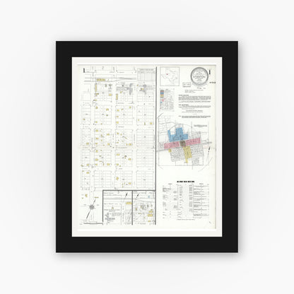 Old map wall art mockup — black gallery frame with white mat — Sanborn Fire Insurance Map from Stanton, Martin County, Texas (1935), Sheet #0001