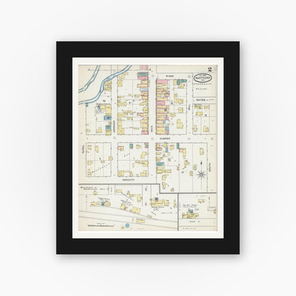 Old map wall art mockup — black gallery frame with white mat — Sanborn Fire Insurance Map from Hartford, Washington County, Wisconsin (1892), Sheet #0002