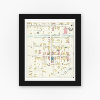 Old map wall art mockup — black gallery frame with white mat — Sanborn Fire Insurance Map from Jersey Shore, Lycoming County, Pennsylvania (1906), Sheet #0009