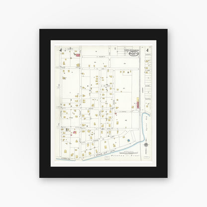 Old map wall art mockup — black gallery frame with white mat — Sanborn Fire Insurance Map from Palmetto, Manatee County, Florida (1923), Sheet #0004