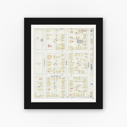 Old map wall art mockup — black gallery frame with white mat — Sanborn Fire Insurance Map from Elkhart, Elkhart County, Indiana (1892), Sheet #0008