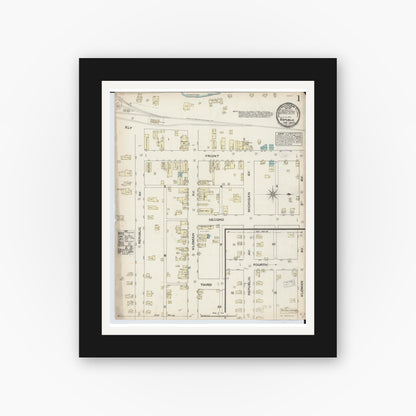 Old map wall art mockup — black gallery frame with white mat — Sanborn Fire Insurance Map from Republic, Marquette County, Michigan (1884), Sheet #0001