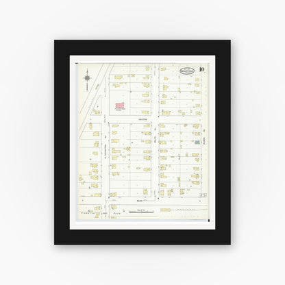 Old map wall art mockup — black gallery frame with white mat — Sanborn Fire Insurance Map from Manistique, Schoolcraft County, Michigan (1914), Sheet #0010
