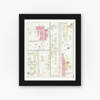 Old map wall art mockup — black gallery frame with white mat — Sanborn Fire Insurance Map from Jeannette, Westmoreland County, Pennsylvania (1910), Sheet #0019