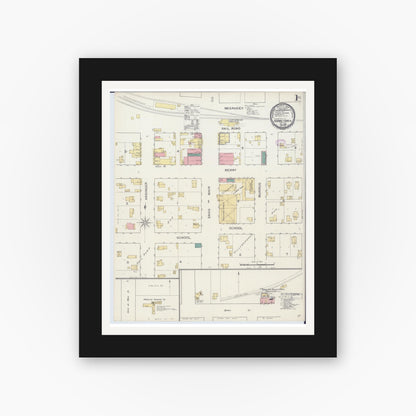 Old map wall art mockup — black gallery frame with white mat — Sanborn Fire Insurance Map from Hamilton, Caldwell County, Missouri (1893), Sheet #0001