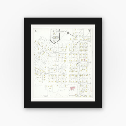 Old map wall art mockup — black gallery frame with white mat — Sanborn Fire Insurance Map from Anita, Cass County, Iowa (1938), Sheet #0003