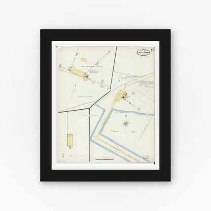 Old map wall art mockup — black gallery frame with white mat — Sanborn Fire Insurance Map from East Tawas, Iosco County, Michigan (1893), Sheet #0009