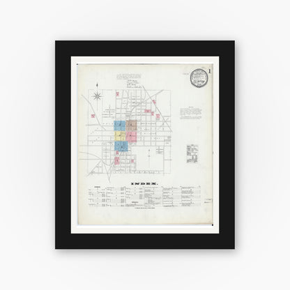 Old map wall art mockup — black gallery frame with white mat — Sanborn Fire Insurance Map from Clinton, Henry County, Missouri (1891) - Complete Map Set