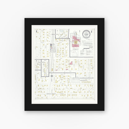 Old map wall art mockup — black gallery frame with white mat — Sanborn Fire Insurance Map from Higbee, Randolph County, Missouri (1933), Sheet #0001