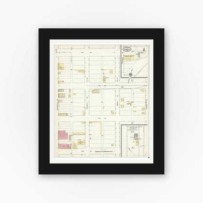 Old map wall art mockup — black gallery frame with white mat — Sanborn Fire Insurance Map from Hamlin, Jones County, Texas (1913), Sheet #0004
