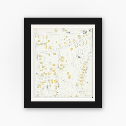 Old map wall art mockup — black gallery frame with white mat — Sanborn Fire Insurance Map from Hyde Park, Norfolk County, Massachusetts (1905), Sheet #0010