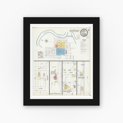 Old map wall art mockup — black gallery frame with white mat — Sanborn Fire Insurance Map from Henderson, Sibley County, Minnesota (1900) - Complete Map Set