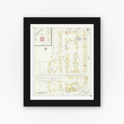 Old map wall art mockup — black gallery frame with white mat — Sanborn Fire Insurance Map from Findlay, Hancock County, Ohio (1908), Sheet #0008
