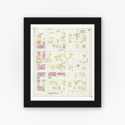 Old map wall art mockup — black gallery frame with white mat — Sanborn Fire Insurance Map from Flint, Genesee County, Michigan (1898), Sheet #0003