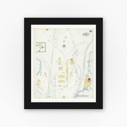Old map wall art mockup — black gallery frame with white mat — Sanborn Fire Insurance Map from Menomonie, Dunn County, Wisconsin (1902), Sheet #0010