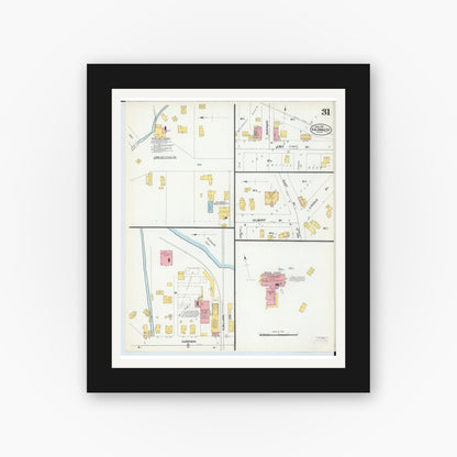 Old map wall art mockup — black gallery frame with white mat — Sanborn Fire Insurance Map from Kalamazoo, Kalamazoo County, Michigan (1902), Sheet #0031