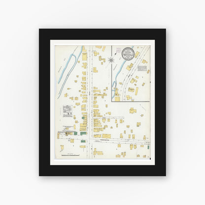 Old map wall art mockup — black gallery frame with white mat — Sanborn Fire Insurance Map from Prattsville, Greene County, New York (1904), Sheet #0001