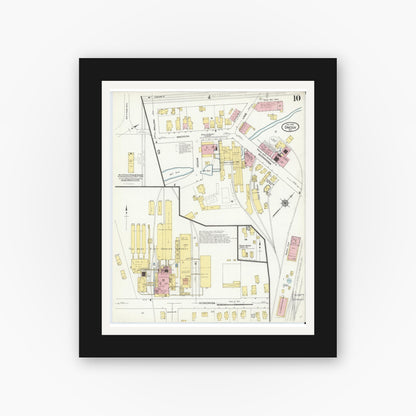 Old map wall art mockup — black gallery frame with white mat — Sanborn Fire Insurance Map from Oneida, Madison County, New York (1909), Sheet #0010