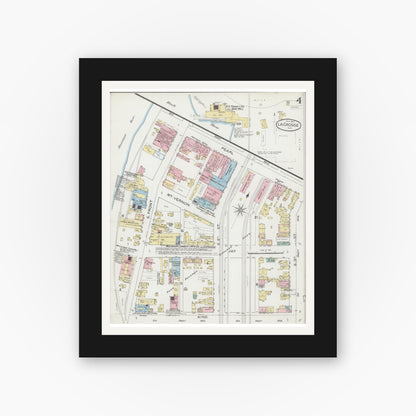 Old map wall art mockup — black gallery frame with white mat — Sanborn Fire Insurance Map from La Crosse, La Crosse County, Wisconsin (1887), Sheet #0004