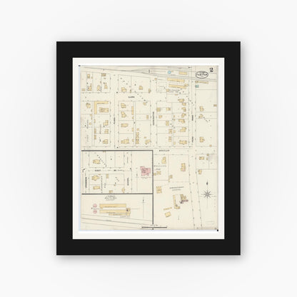 Old map wall art mockup — black gallery frame with white mat — Sanborn Fire Insurance Map from Paw Paw, Lee County, Illinois (1897), Sheet #0002