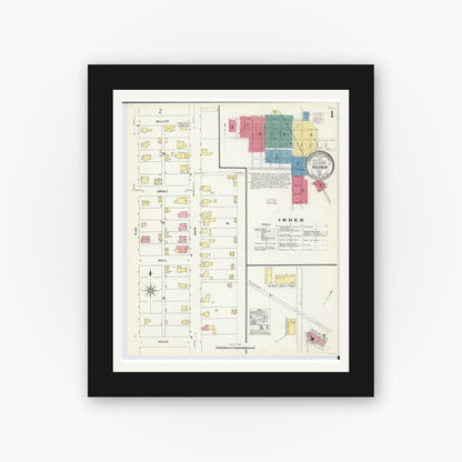 Old map wall art mockup — black gallery frame with white mat — Sanborn Fire Insurance Map from Arcanum, Darke County, Ohio (1907) - Complete Map Set