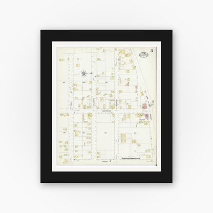 Old map wall art mockup — black gallery frame with white mat — Sanborn Fire Insurance Map from Glen Cove, Nassau County, New York (1908), Sheet #0003