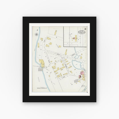 Old map wall art mockup — black gallery frame with white mat — Sanborn Fire Insurance Map from Turners Falls, Franklin County, Massachusetts (1895), Sheet #0006