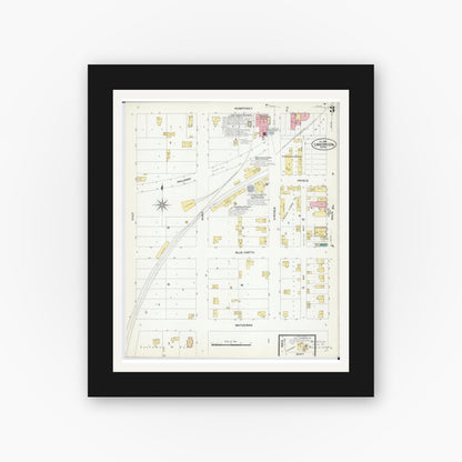 Old map wall art mockup — black gallery frame with white mat — Sanborn Fire Insurance Map from Lake Crystal, Blue Earth County, Minnesota (1908), Sheet #0003