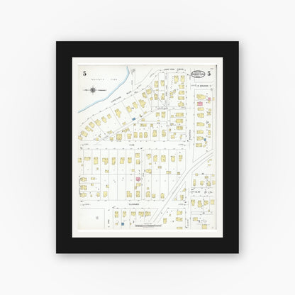 Old map wall art mockup — black gallery frame with white mat — Sanborn Fire Insurance Map from Albert Lea, Freeborn County, Minnesota (1926), Sheet #0005