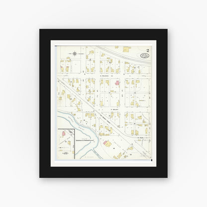 Old map wall art mockup — black gallery frame with white mat — Sanborn Fire Insurance Map from Ottawa, Putnam County, Ohio (1911), Sheet #0002