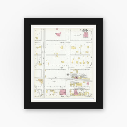 Old map wall art mockup — black gallery frame with white mat — Sanborn Fire Insurance Map from Sheldon, Iroquois County, Illinois (1919), Sheet #0003