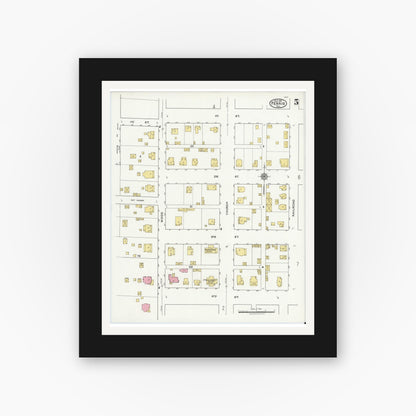 Old map wall art mockup — black gallery frame with white mat — Sanborn Fire Insurance Map from Ferris, Ellis County, Texas (1921), Sheet #0005