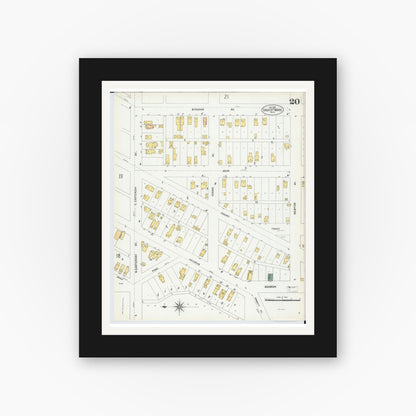 Old map wall art mockup — black gallery frame with white mat — Sanborn Fire Insurance Map from Sault Sainte Marie, Chippewa County, Michigan (1902), Sheet #0020