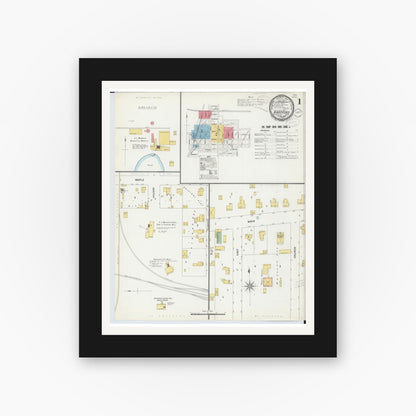 Old map wall art mockup — black gallery frame with white mat — Sanborn Fire Insurance Map from Hartford, Van Buren County, Michigan (1899) - Complete Map Set