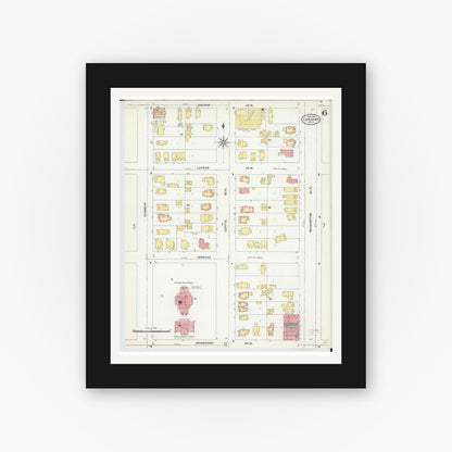 Old map wall art mockup — black gallery frame with white mat — Sanborn Fire Insurance Map from Lansing, Ingham County, Michigan (1906), Sheet #0006