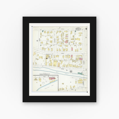 Old map wall art mockup — black gallery frame with white mat — Sanborn Fire Insurance Map from Massillon, Stark County, Ohio (1901), Sheet #0002